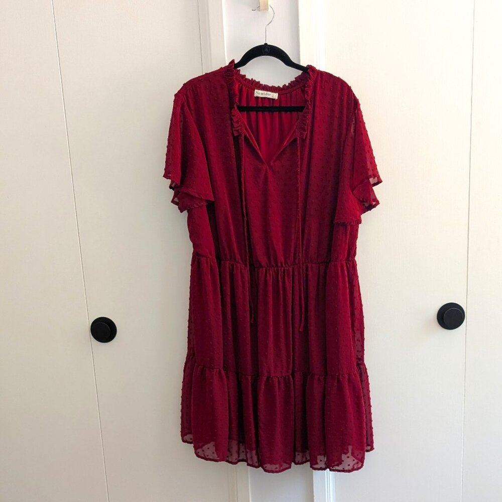 Nemidor Womens Plus Swiss Dot Chiffon Print Dress with Ruffle Sleeve, Size 22